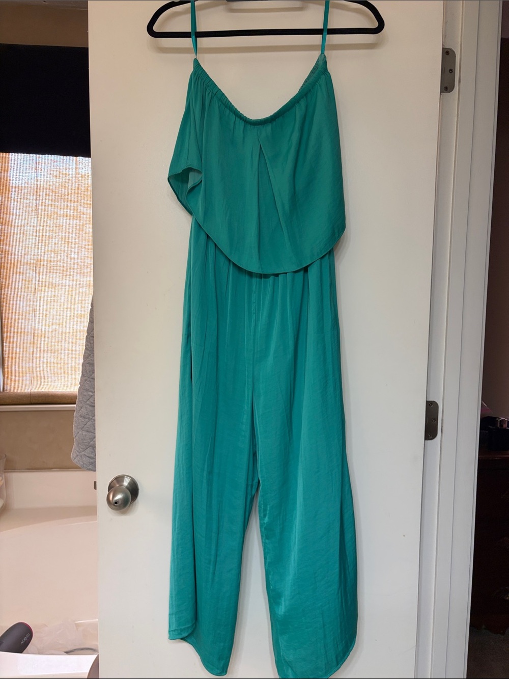 Naked Zebra Teal Ruffle-Overlay Wide-Leg Jumpsuit